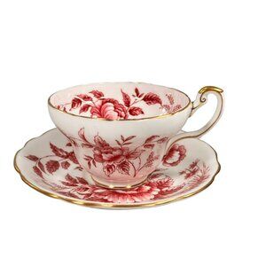 Vtg Peony EB 1850 Foley Tea Cup Saucer Set Gold Trim Bone China England Floral